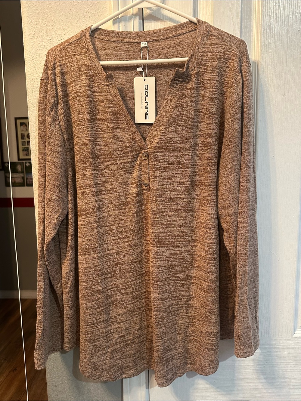 Dolane Women's Long Sleeve Henley Top 2X